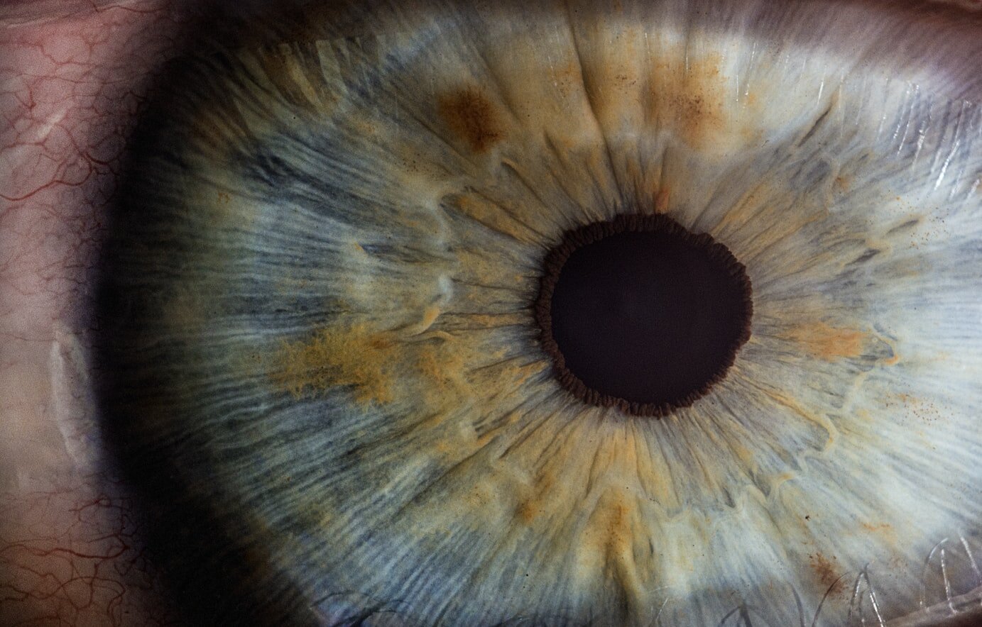 close up of a green and blue eye