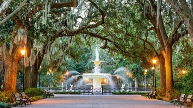 fountain in a park in savannah, georgia